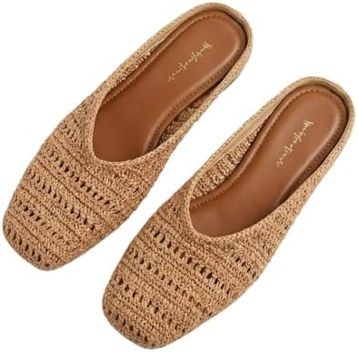 Elegant Bohemian Crochet Mules for Women, Breathable Hollow-Out Woven Knit Flats, Pointed Toe Summer Beach Sandals, Lightweight Slip-on Loafers for Travel & Daily Wear by Unknown