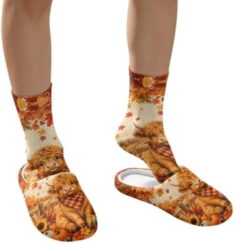 Jeiento Fuzzy Slippers and Sock Set Women's Warm Cozy Memory Foam House Shoes Soft Slip-on Slides - Image 4