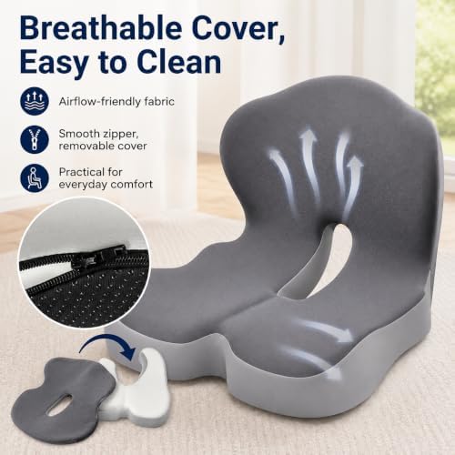 Celnva Orthopedic Seat Cushion – L-Shaped Lumbar Support Memory Foam Comfort for Long Sitting, Ergonomic Support for Office Chair, Wheelchair, Car & Travel (Gray) - Image 4