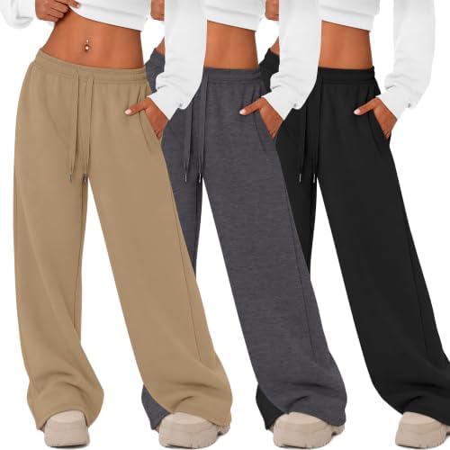 3 Pack Women's Wide Leg Baggy Sweatpants with Pockets by JoyMotion