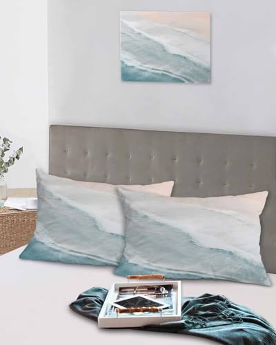 DecorLovee Summer Beach Queen Pillow Cases Set of 2 - Microfiber Bed Throw Pillow Covers, Ocean Nautical Coastal Seaside Aqua Beige Decorative Lumbar Pillow Cover with Envelope Closure for Sofa/Travel - Image 5