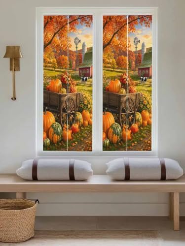 Window Privacy Film Frosted, Fall Pumpkins Reusable Static Cling Window Tints, Thanksgiving Farmhouse Harvest Maple Leaves Heat Control Windows Films for Offices, Balcony, 29.5 x 118 Inches - Image 5