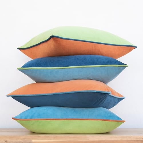 MONDAY MOOSE Decorative Throw Pillow Covers Cushion Cases, Set of 4 Soft Velvet Modern Double-Sided Designs, Mix and Match for Home Decor, Pillow Inserts Not Included (16x16 inch, Blue/Orange) - Image 5