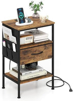 KOMFOTT Nightstand with Charging Station, 24.5" Modern Bedside Table with Fabric Drawer, Open Shelf & Side Pocket, End Table with 2 AC Outlets, USB and Type-C Port for Bedroom (Rustic Brown,1) by KOMFOTT
