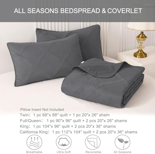Exclusivo Mezcla 3-Piece Soft California King Size Quilt Bedding Set, Grey - Image 6