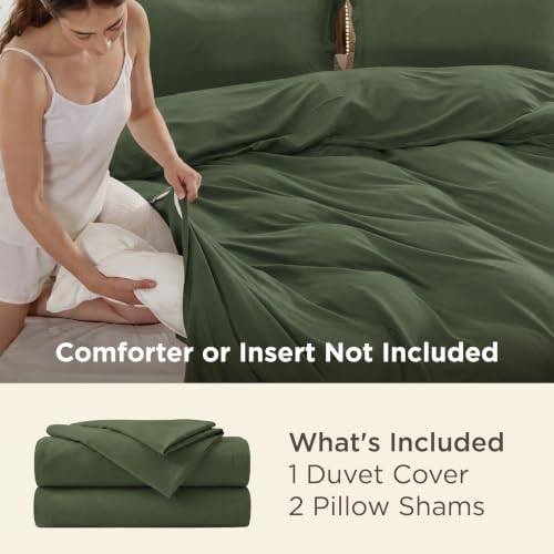 Bedsure Oversized King Duvet Cover, Double Brushed Bedding Set, Olive Green - Image 3