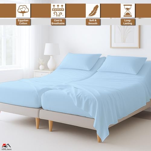 ARlinen 5PC Split King Sheets for Adjustable Bed, 15-Inch Deep, Light Blue - Image 2