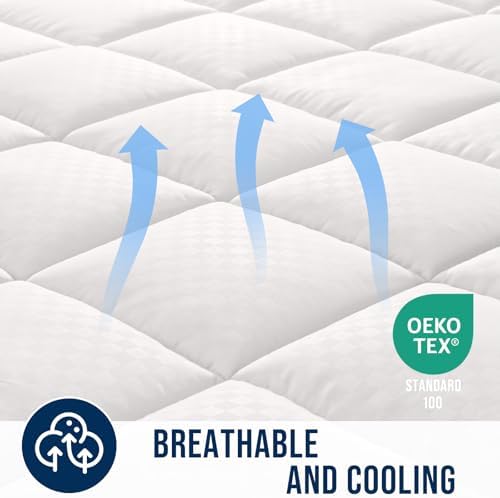 OLANLY Queen Quilted Fitted Mattress Pad, Down Alternative Fill, Off White - Image 4