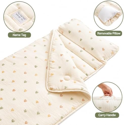 Toddler Nap Mat with Pillow & Minky Dot Blanket, Extra Large Roll Up Sleeping Mat for Daycare, Preschool & Kindergarten,Slumber Bags for Girls - Image 4