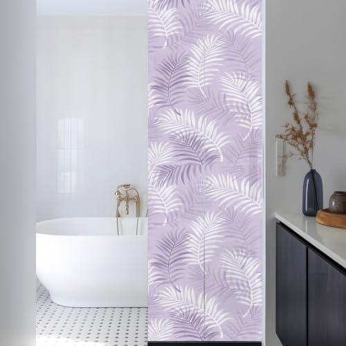 Window Privacy Film Frosted, Purple Botanical Reusable Static Cling Window Tints, Summer Palm Leaves Foliage Tropical Heat Control Windows Films for Offices, Balcony, 29.5 x 118 Inches - Image 3