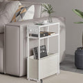 Leomonio White Side Table with Charging Station, Slim End Tables with Linen Basket, Skinny Table for Small Spaces, Thin Bedside Table for Living Room, Bedroom by Leomonio