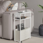 Leomonio White Side Table with Charging Station, Slim End Tables with Linen Basket, Skinny Table for Small Spaces, Thin Bedside Table for Living Room, Bedroom by Leomonio