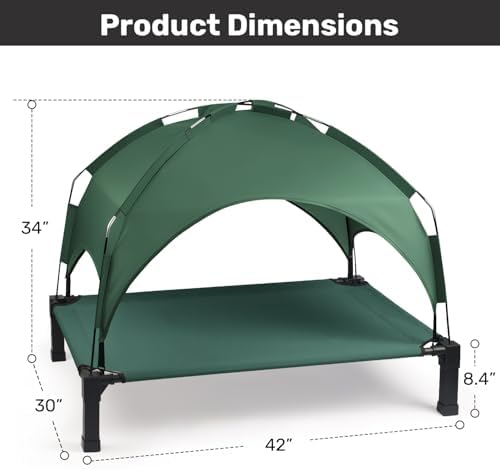 Heeyoo Elevated Dog Bed with Removable Canopy, Portable Dog Cot with Sun Protection Shade Tent, Raised Pet Cooling Cot Bed for Dogs, 42in - Image 6