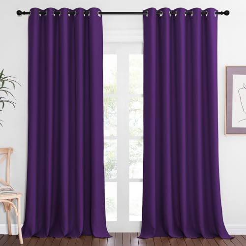 NICETOWN Patio Blackout Curtain Panels - Extra Wide Sliding Door Thermal Insulated Drape, Privacy Room Divider Curtain for Bedroom Office (Royal Purple, 66 x 118 Inch Long) by NICETOWN