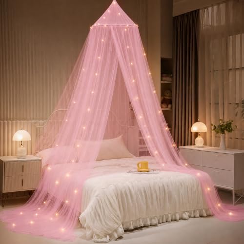 Bed Canopy with Lights, Bed Canopy for Girls Princess with Luminous Stars by YEERSWAG