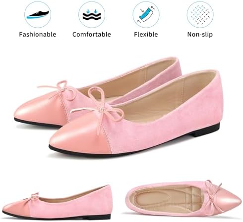 KUNWFNIX Women's Ballet Flats Foldable Classic Crown Rhinestone Slip On Bowknot PU Leather Faux Suede Pointed Toe Comfort Flat Casual Dress Shoes - Image 4