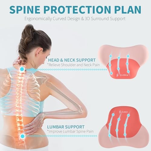 FLORICH Seat Cushion and Lumbar Support Pillow for Office Chair Car Neck Headrest Pillow Memory Foam Seat Pads Pressure Relief Back Cushion and Carseat Pads Pink - Image 3