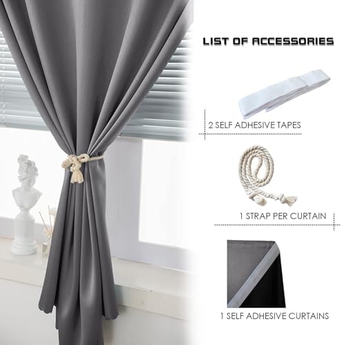 AJAZZ Self Adhesive Curtains 100% Blackout Shades Window Cover Sticky Curtain Portable Easy Open Black Out Curtains for Bedroom Living Room No Drilling (Dark Grey, 47" W x 96" L 1 Panel) - Image 4