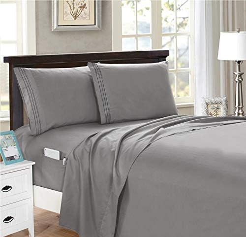 Elegant Comfort 4-Piece Solid Smart Sheet Set-Deep Pocket Fitted Sheet with Side Storage Pockets-Silky Soft 1500 Thread Count Egyptian Quality Microfiber, Wrinkle and Fade Resistant, King, Gray - Image 3