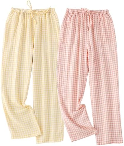 STMAHER 2 Pack Women's Cotton Pajama Bottoms Lightweight Sleep & Lounge Pants Plaid Sleepwear Long Pj Pants by STMAHER