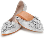 KUNWFNIX Women Ballet Flats Rhinestone Wedding Ballerina Shoes Foldable Sparkly Comfort Slip on Flat Shoes by KUNWFNIX