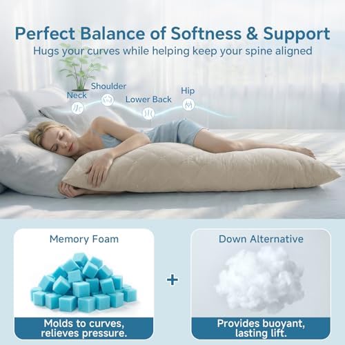 BEDELITE Cooling Body Pillow, Memory Foam Filled, Linen, 20x54 Inches - Image 4