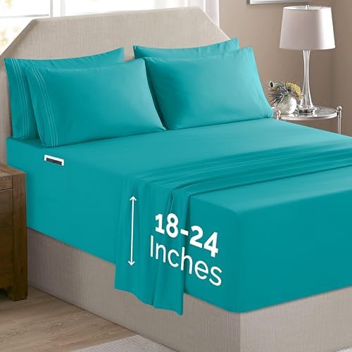 Elegant Comfort Luxury Soft 4-Piece 1500 Premium Hotel Quality Bed Sheet Set with Extra Deep Pockets 18-24 Inch, Wrinkle Free, Storage Pockets, Extra Deep Pocket 4PC Sheets, Twin, Teal - Image 2