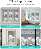 Window Privacy Film Frosted, Black Grey Palm Trees Reusable Static Cling Window Tints, Summer Coastal Tropical Botanical Heat Control Windows Films for Offices, Balcony, 29.5 x 118 Inches - Image 7