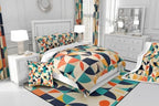 Erosebridal Teal Orange Geometric Toddler Bedding Set,Retro Abstract Aesthetic Comforter Set for Kids Room Decor,Colorful Quilt Bed Set Boho Style Down Comforter 2Pcs - Image 6