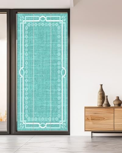 Window Privacy Film Frosted, Turquoise Botanical Non-Adhesive Static Cling Window Tint, Vintage Florals Geometric Minimalist Insulated Windows Frosted Films for Living Room, 35.4 x 78.7 Inches - Image 5