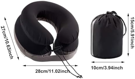 Double-Layer Inflatable Neck Pillow, Press-to-Inflate U-Shaped Pillow, Portable Neck Support for Office Trip Travel, Black - Image 4