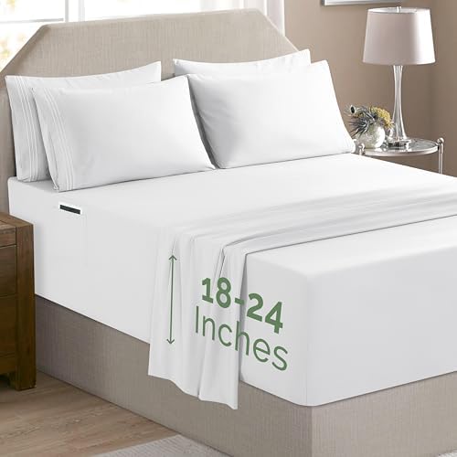 Elegant Comfort Luxury Soft 4-Piece 1500 Premium Hotel Quality Bed Sheet Set with Extra Deep Pockets 18-24 Inch, Wrinkle Free, Storage Pockets, Extra Deep Pocket 4PC Sheets, Twin, White - Image 2