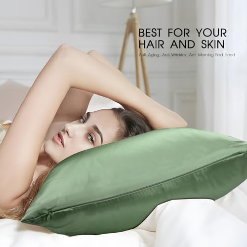 100% Mulberry Silk Pillowcase for Hair and Skin,Both Sides Natural Silk Bed Pillow Case with Hidden Zipper,19 Momme Grade 6A,1pc,Sage Green,Standard Size 20x26 Inches - Image 3