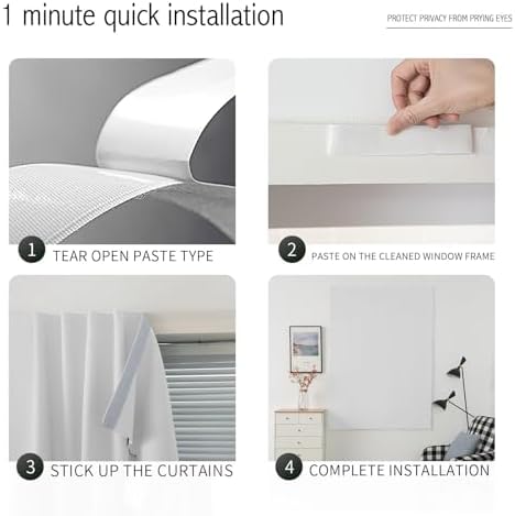 Blackout Curtains for Bedroom Sticky Curtain Blackout Window Cover Self Adhesive Curtains Rod No Drillng, 47" W X 71" L, Light Grey, 2 Panels - Image 5