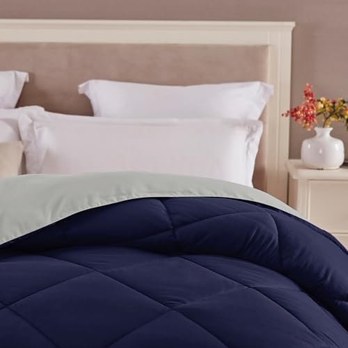 Twin XL Size Reversible Comforter Navy Gray, Boy Dorm All Season Bedding - Image 2