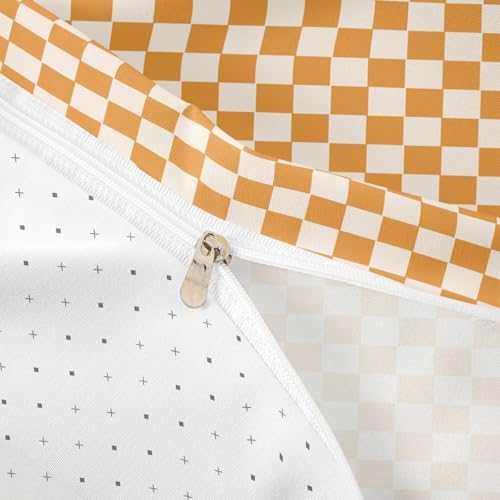 Homewish Orange Yellow Check Duvet Cover Set Twin Size,Geometric Grid Printed Bedding Set 2Pcs for Kids Teens Girls Boys Room Decor,Modern Plaid Comforter Cover Soft Fashion Quilt Cover,1 Pillowcase - Image 6