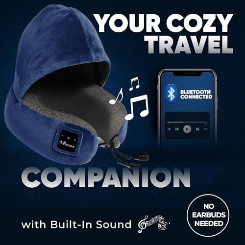 Bluetooth Music Semicircular Neck Pillow with Hood Wireless Bluetooth Speaker Suitable Airplane,Car,Office,and Outdoor Camping for Sleeping, Resting The Best Travel Essentials. (Navy Blue) - Image 3