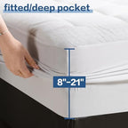 Cotton California King Mattress Pad Fitted Quilted Mattress Cover,White - Image 4