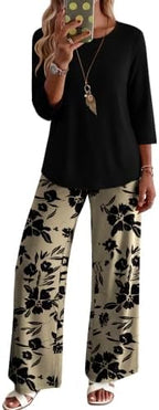 WIHOLL Two Piece Sets for Women Lounge 3/4 Length Sleeve Womens Tops Graphic Pants with Pockets Summer Outfits 2026 by WIHOLL