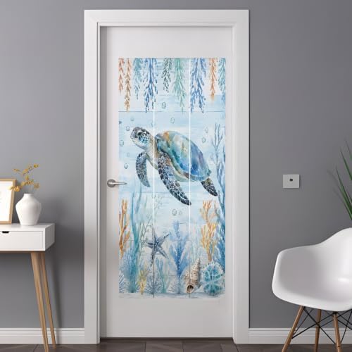 Window Privacy Film Frosted, Sea Turtle Coastal Non-Adhesive Static Cling Window Tint, Blue Ocean Coral Summer Beach Seaweed Insulated Windows Frosted Films for Living Room, 35.4 x 78.7 Inches - Image 3