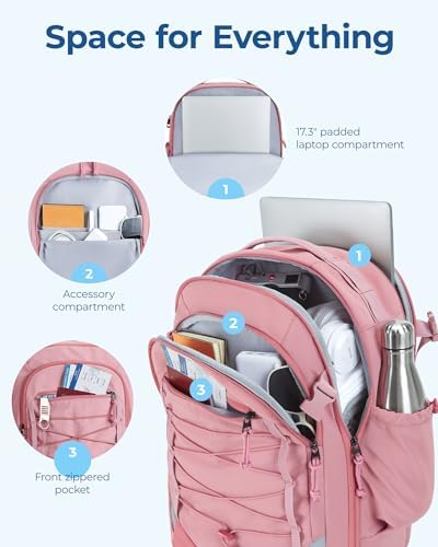 BAGSMART 17.3 Inch Large Travel Backpack, Carry On Flight Approved, Pink - Image 2