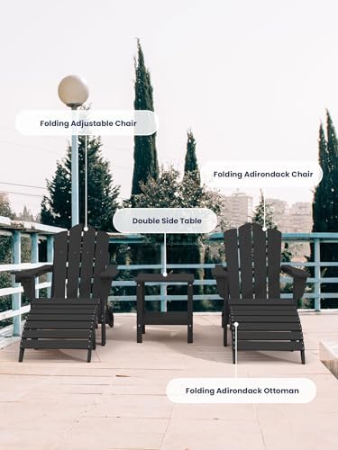 KINGYES Folding Adirondack Ottomans Set of 4 for Adirondack Chair, Black - Image 5