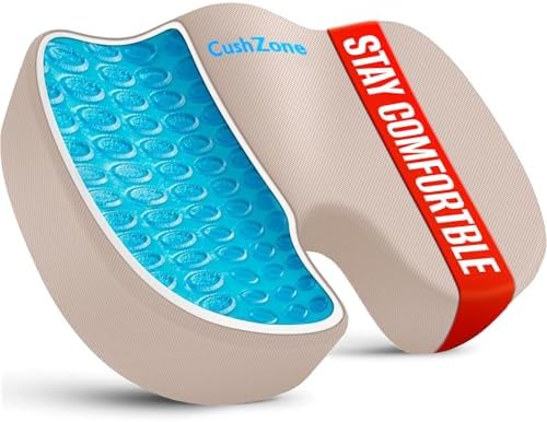 Gel Seat Cushion, Cooling Memory Foam Cushion for Office Chair, Khaki by CushZone