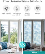 Window Privacy Film Frosted, Light Blue Botanical Reusable Static Cling Window Tints, Summer Palm Leaves Foliage Tropical Heat Control Windows Films for Offices, Balcony, 29.5 x 118 Inches - Image 6