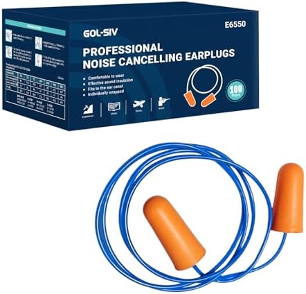 NRR 33dB Foam Ear Plugs with Cord,100 Pairs/Box，for Sleeping by GOL-SIV