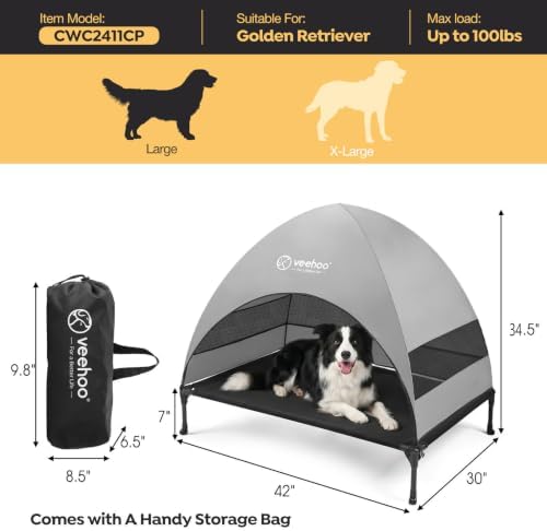 Veehoo Outdoor Dog Bed with Canopy, Cooling Elevated Dog Shade for Outside - Image 4