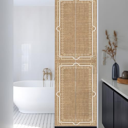 Window Privacy Film Frosted, Taupe Gray Botanical Reusable Static Cling Window Tints, Vintage Florals Geometric Minimalist Heat Control Windows Films for Offices, Balcony, 29.5 x 118 Inches - Image 3