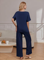 Ekouaer Pajama Sets Womens 2 Piece Short Sleeve Long Pants Pjs Lounge Set - Image 2