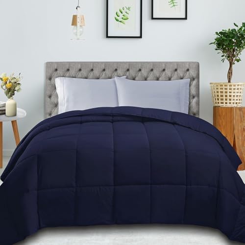 SUPERIOR All Season Reversible Down Alternative Comforter, King, Navy Blue - Image 2