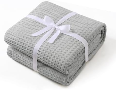 100% Egyptian Cotton Waffle Weave Throw Blanket for Bed Couch Sofa Home Decor, Soft Lightweight Bed & Couch Blanket for All Seasons (Light Grey - Full Size - 84 * 90") by ZaizaiHome